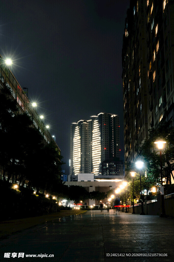城市夜景中的高楼与街道