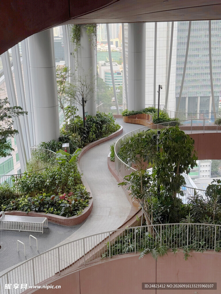 室内蜿蜒绿植步道景观