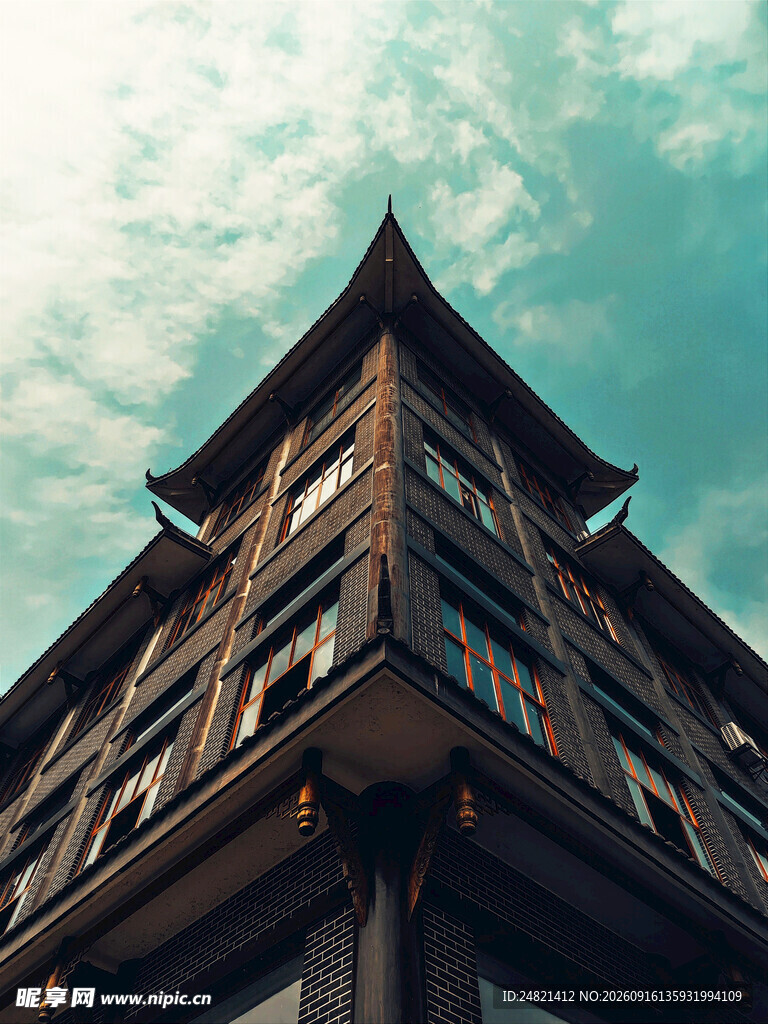 中式古建筑屋顶特写