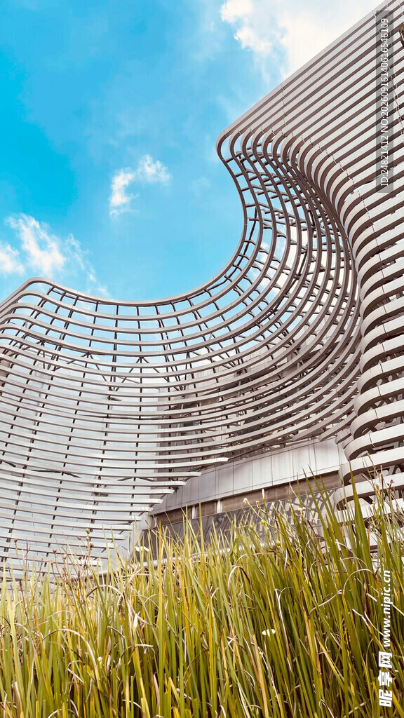 现代建筑与草地蓝天景观