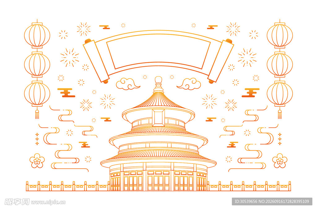 新年中式古建筑元素装饰图案