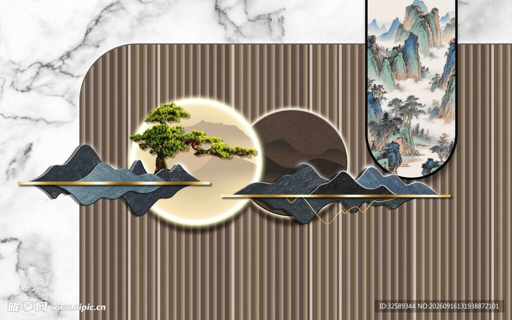 中式山水松树装饰艺术