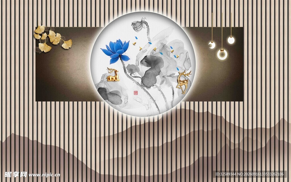 中式风格荷花装饰画