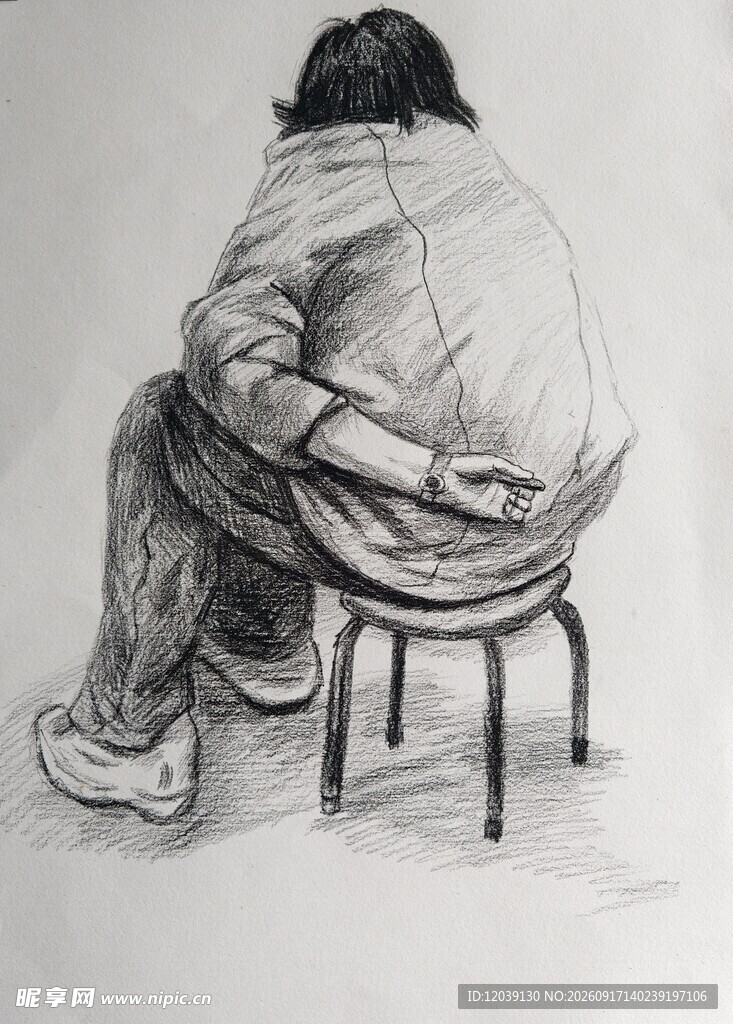 单人坐姿人物速写