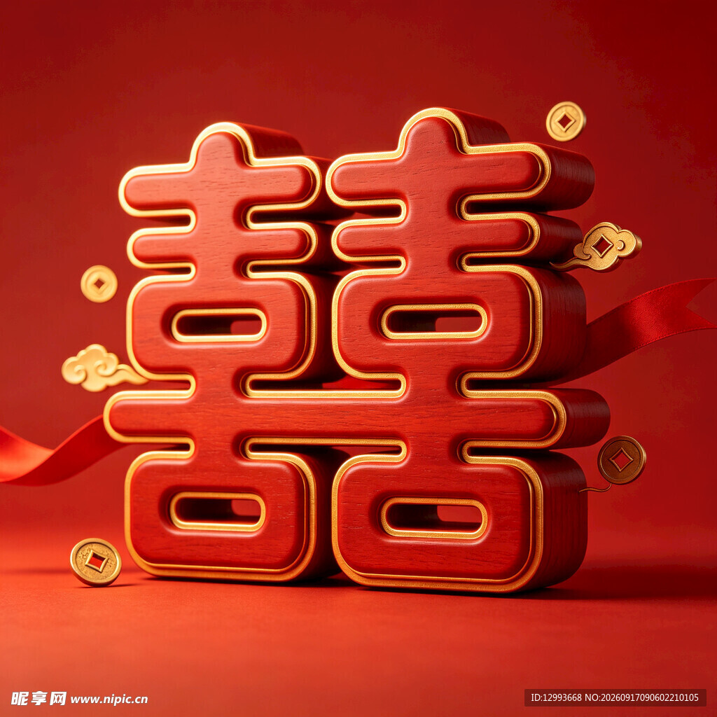 立体喜庆双喜字装饰