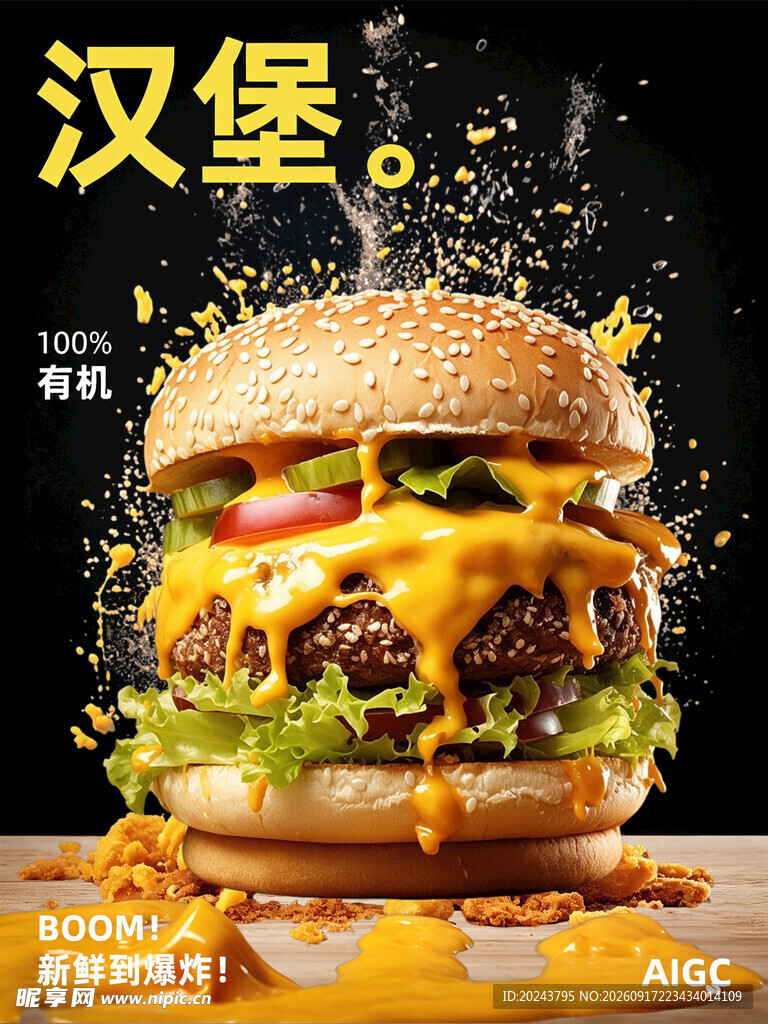 美味多汁的超大汉堡
