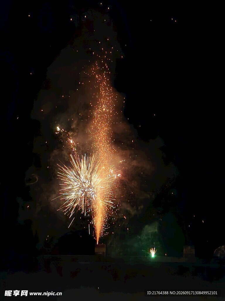夜空中绚烂绽放的烟花