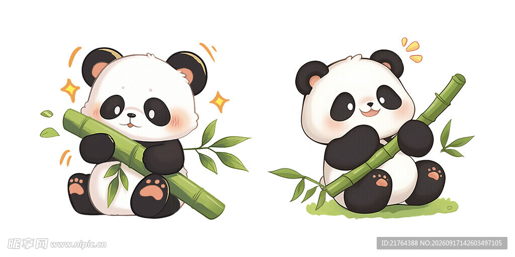 可爱熊猫抱竹插画