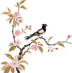 枝头鹊立 春花相伴