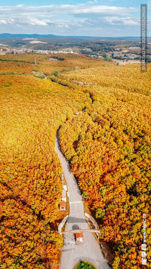 秋日山谷中的蜿蜒公路
