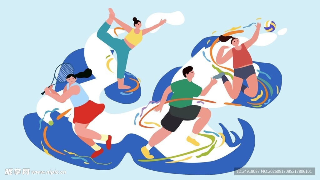 体育运动卡通插画图案海报