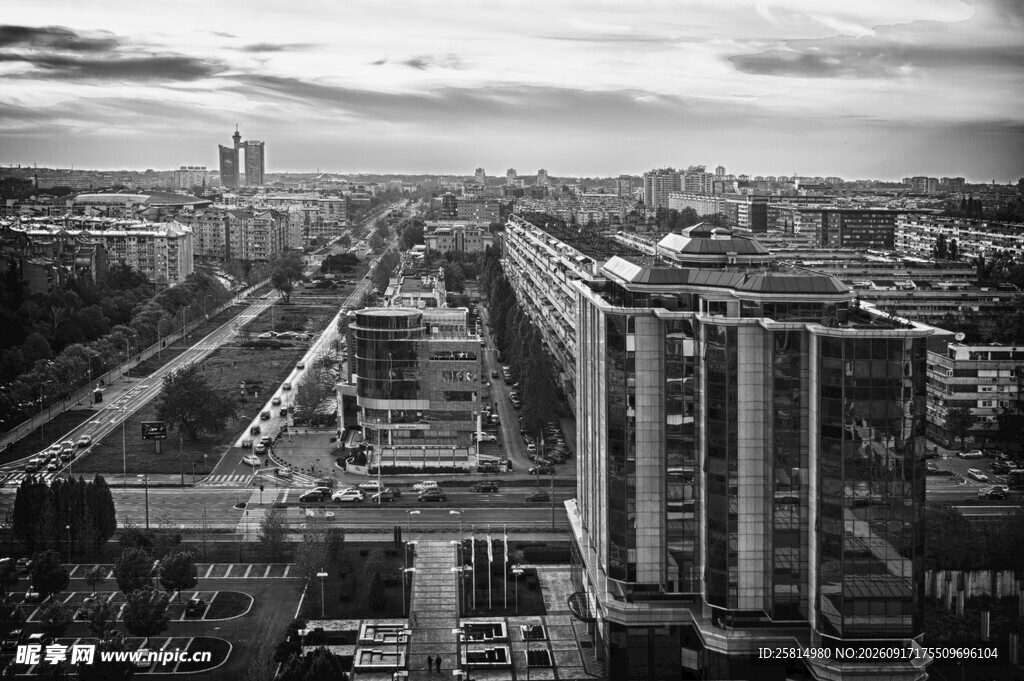 城市建筑俯瞰黑白景观