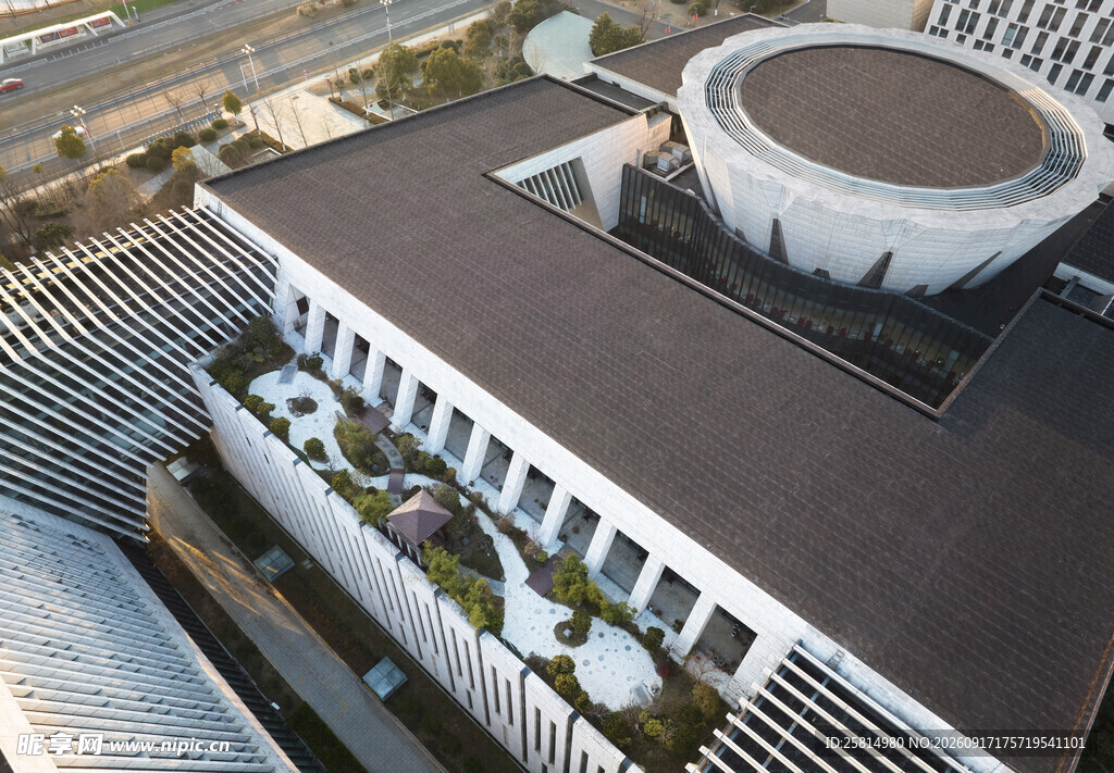 现代建筑屋顶景观鸟瞰