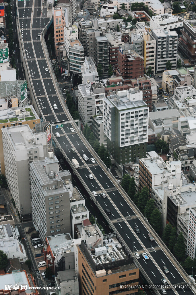城市交通与建筑俯瞰景象