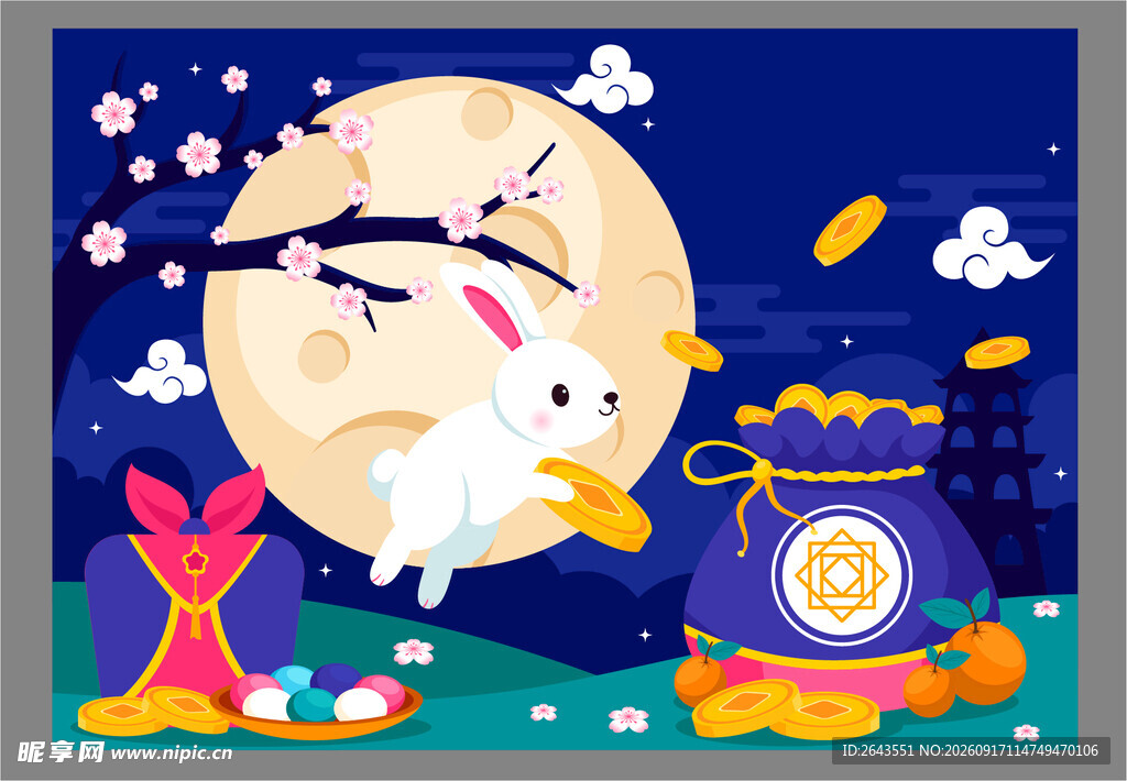 中秋节美陈物料地贴背景画面