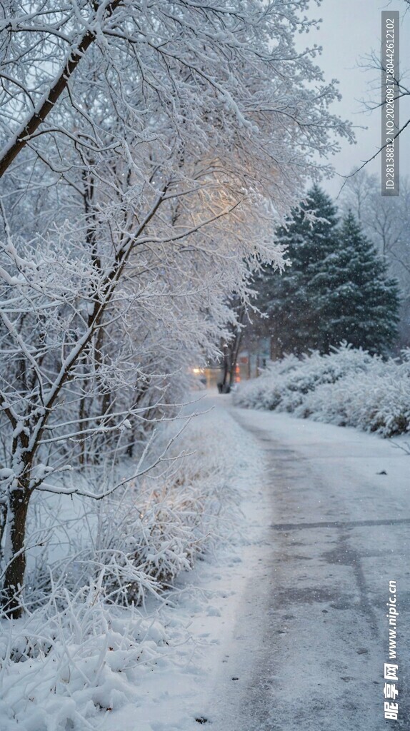 冬日雪覆小路的静谧美景