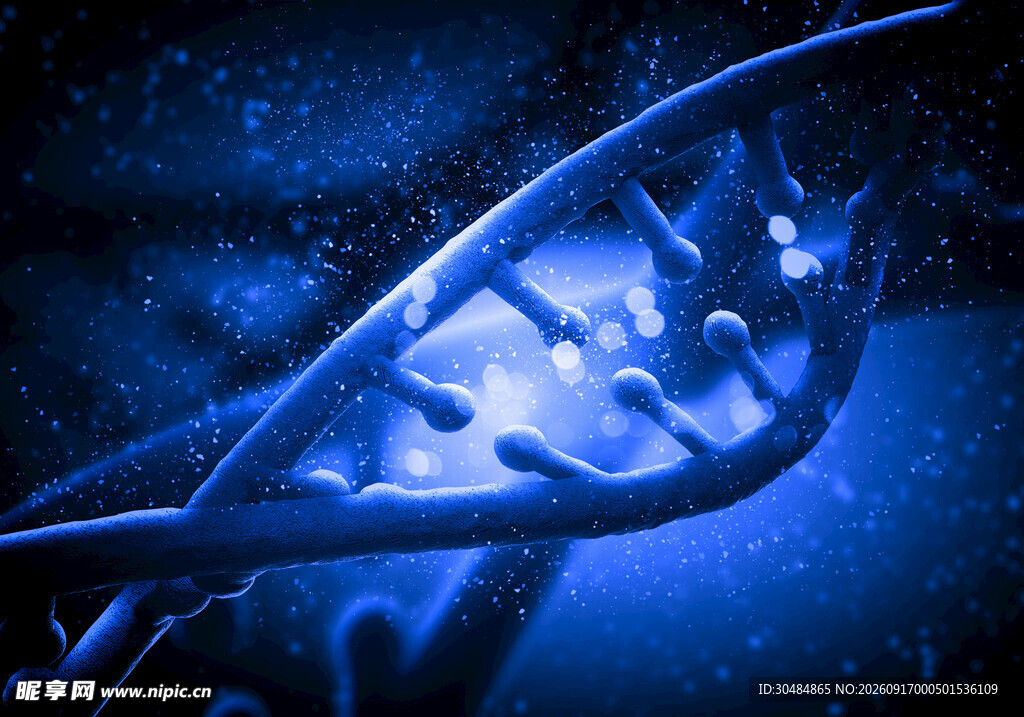 蓝色背景下的双螺旋DNA