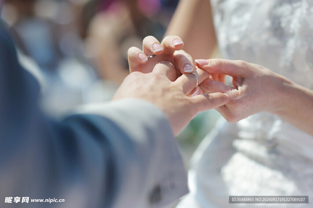 新人婚礼上手部戴戒指瞬间