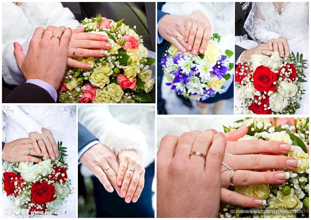 手捧鲜花的浪漫婚礼瞬间