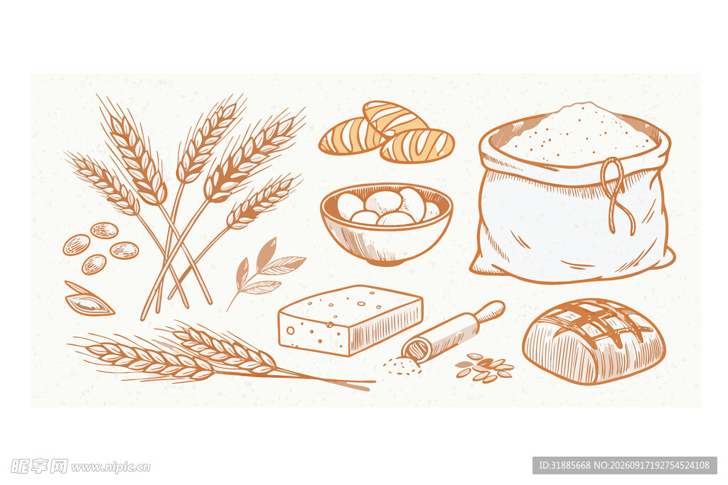 手绘烘焙食材与工具