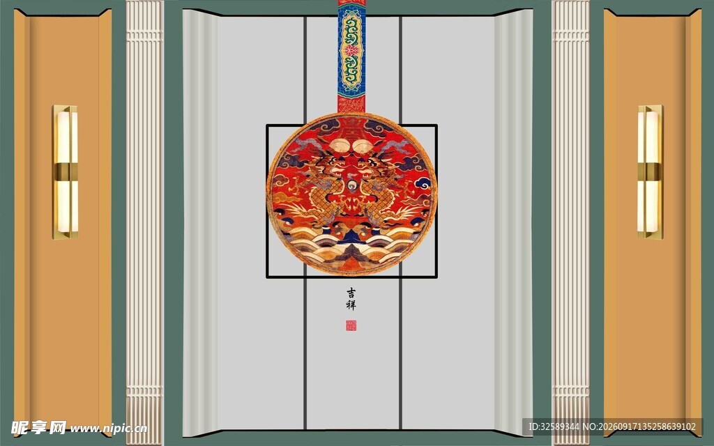 中式门饰红灯笼
