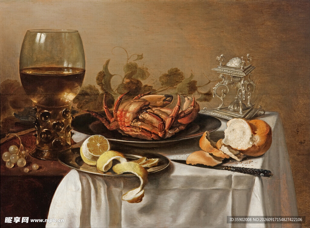 静物油画中的丰盛美食