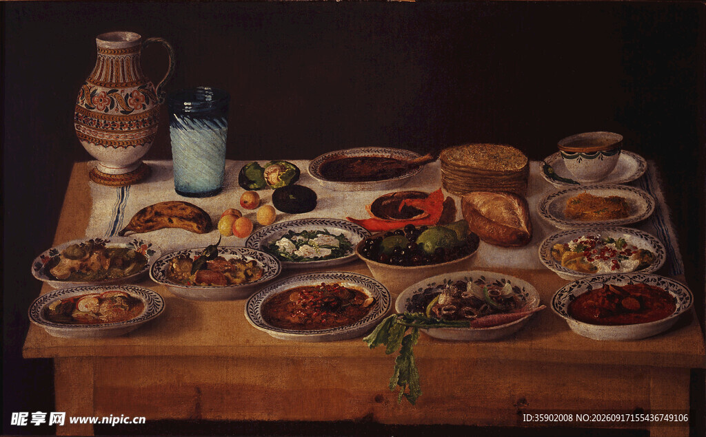 丰盛餐桌美食静物画