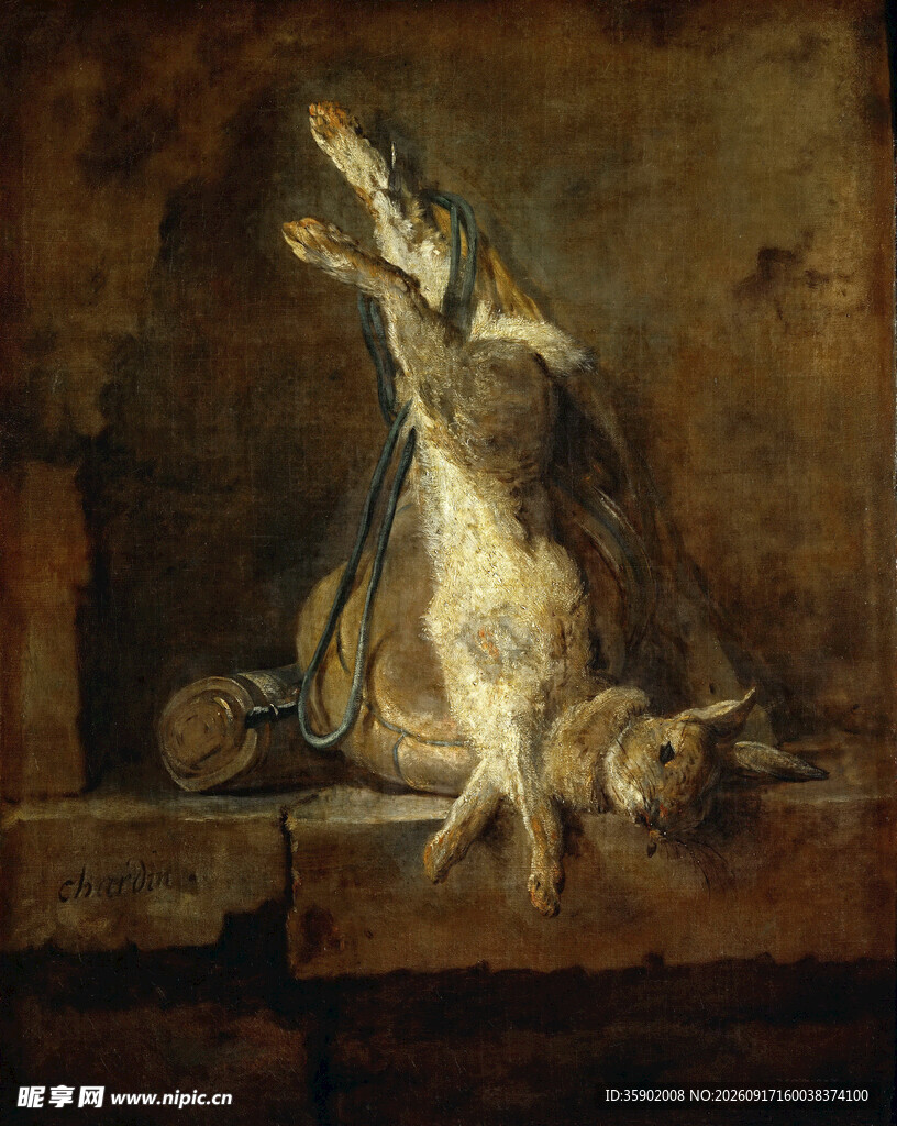 古老画作中的猎犬与猎物