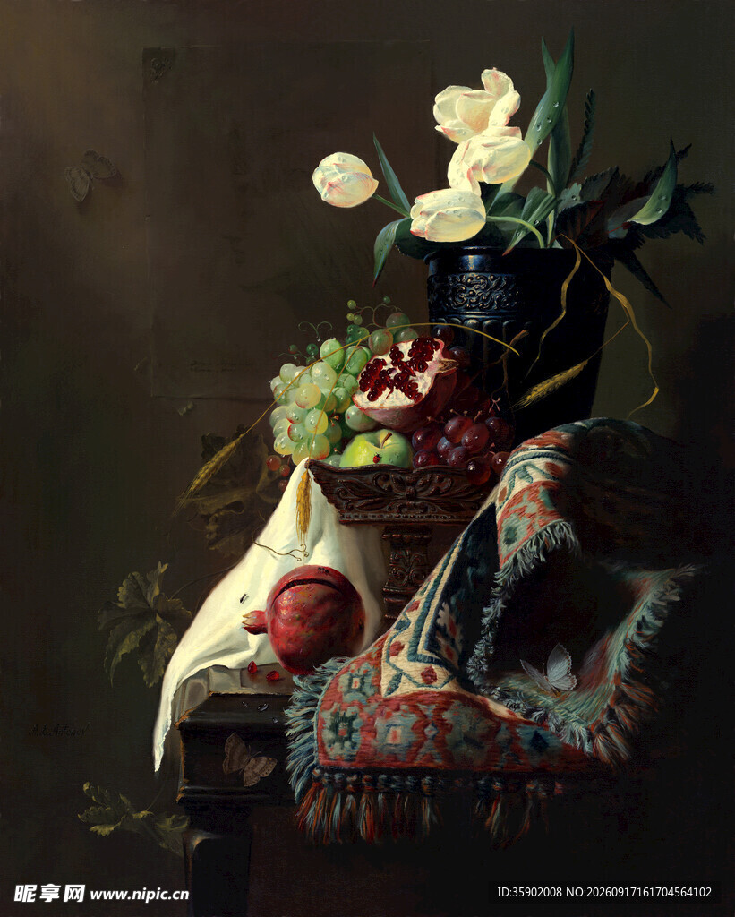 静物花卉油画色彩丰富