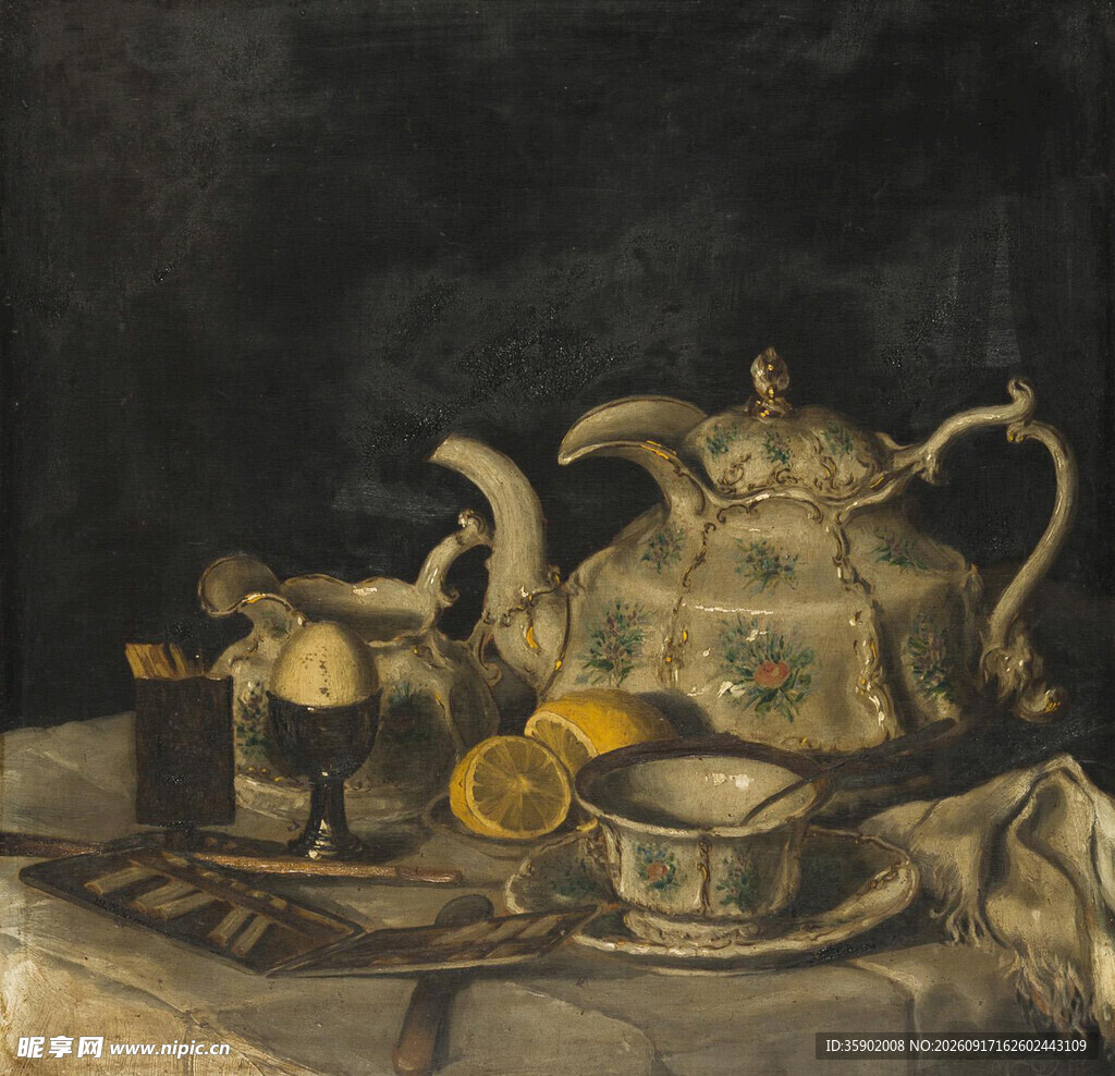 古典茶具静物油画