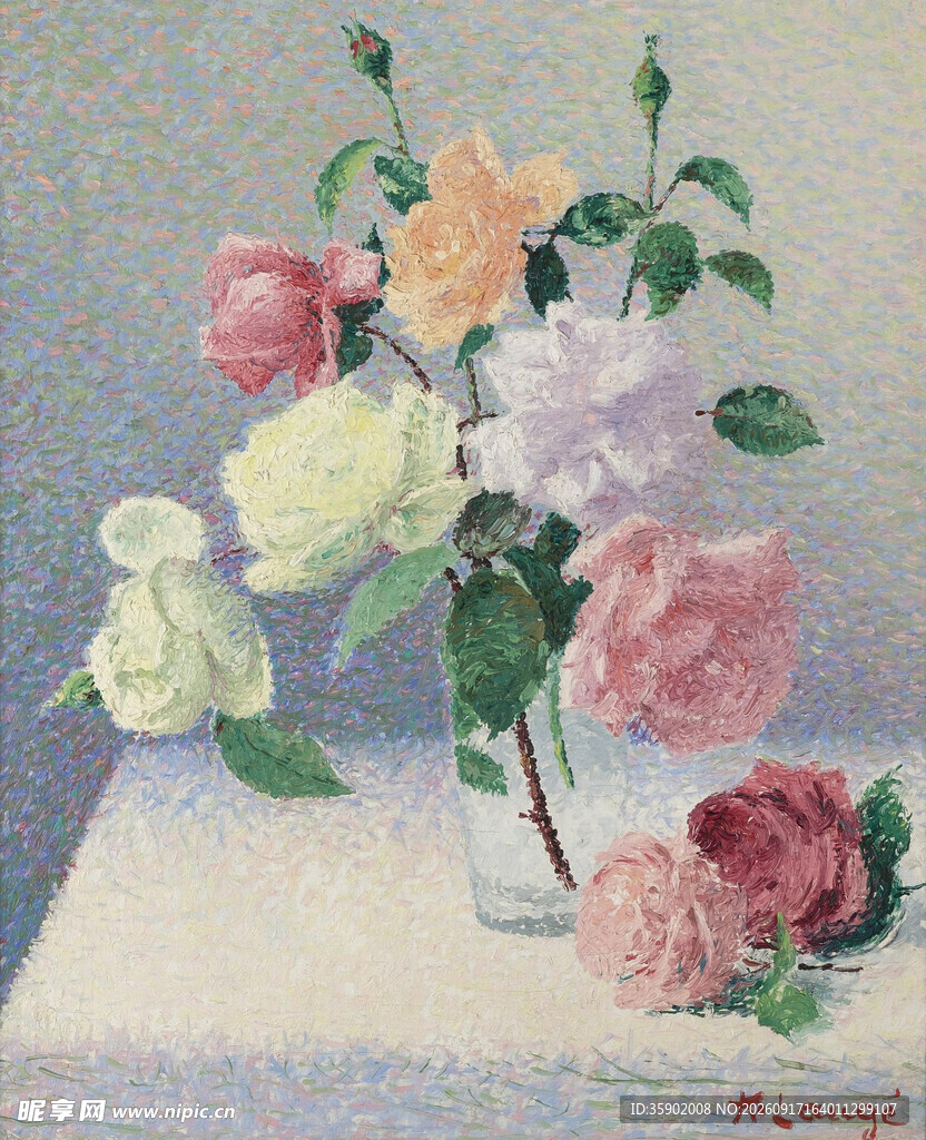 花瓶中的多彩花卉油画