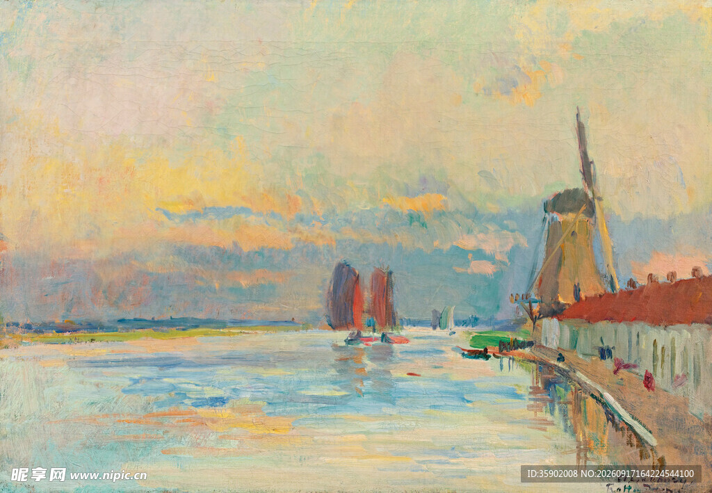 河畔黄昏美景