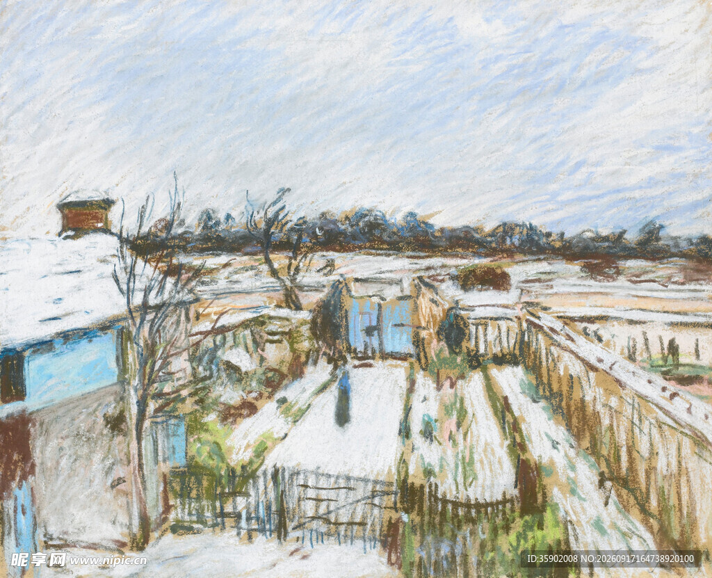 冬日乡村雪景庭院景象