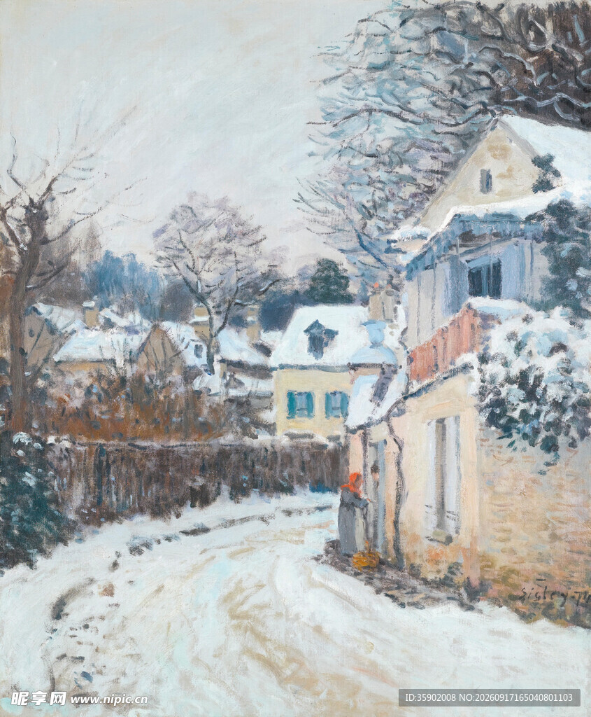 冬日雪中小镇静谧景象