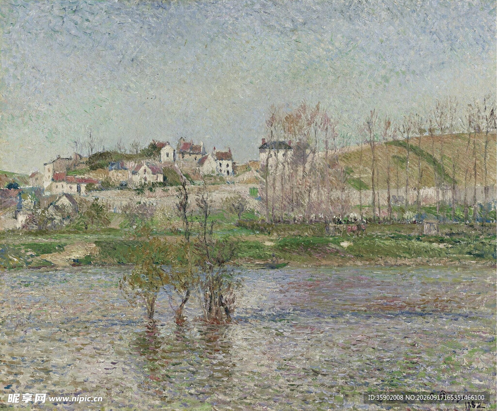 河畔风景油画