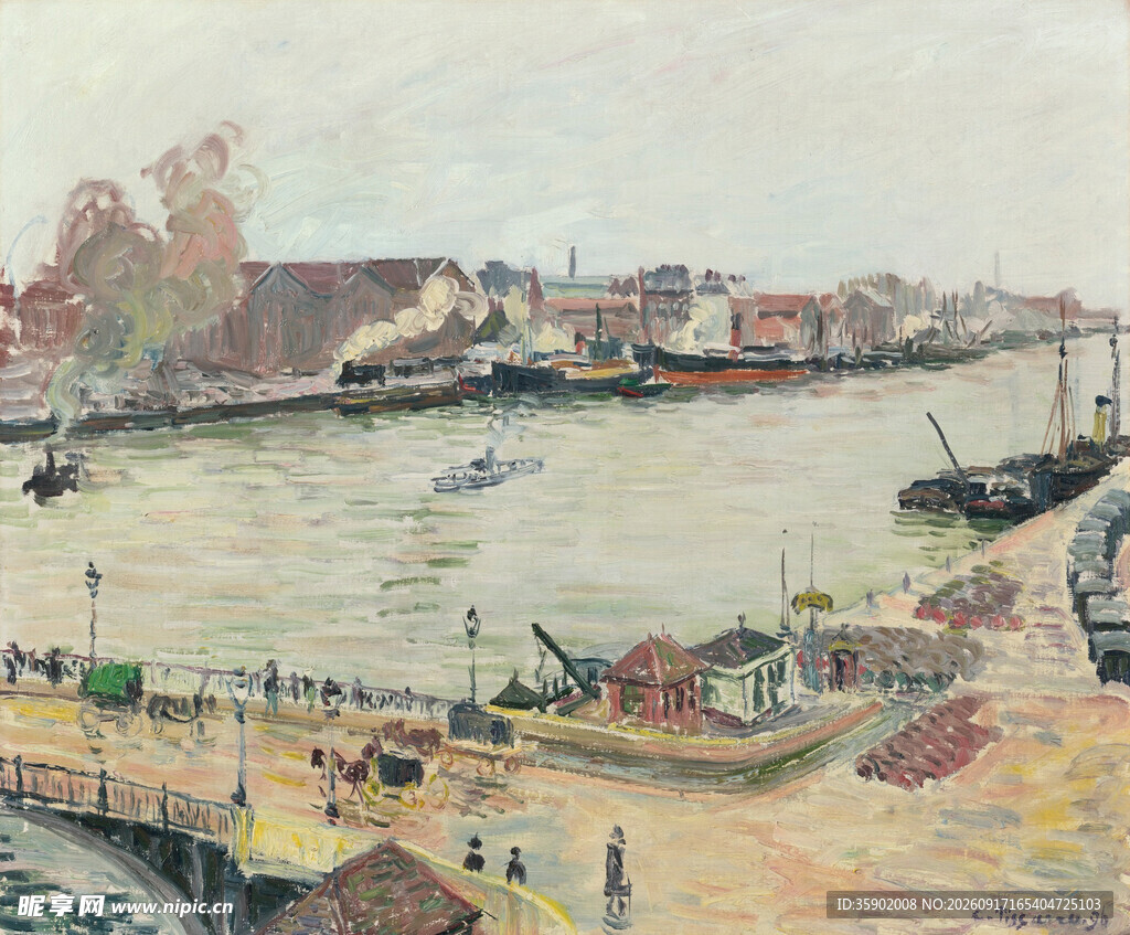 河畔风景油画