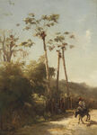 乡村骑马风景油画