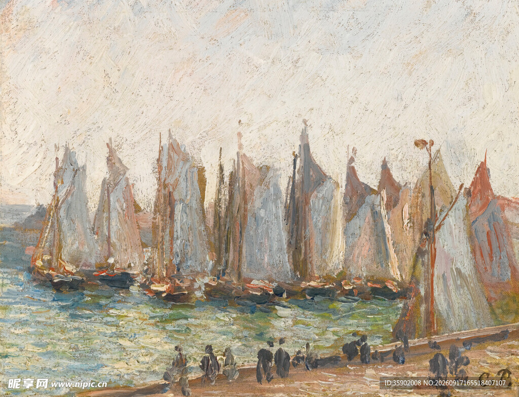港口帆船风景油画