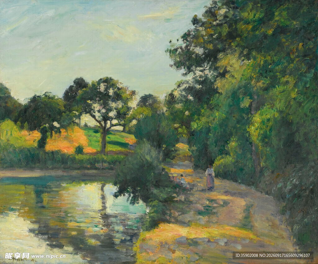 河畔风景油画