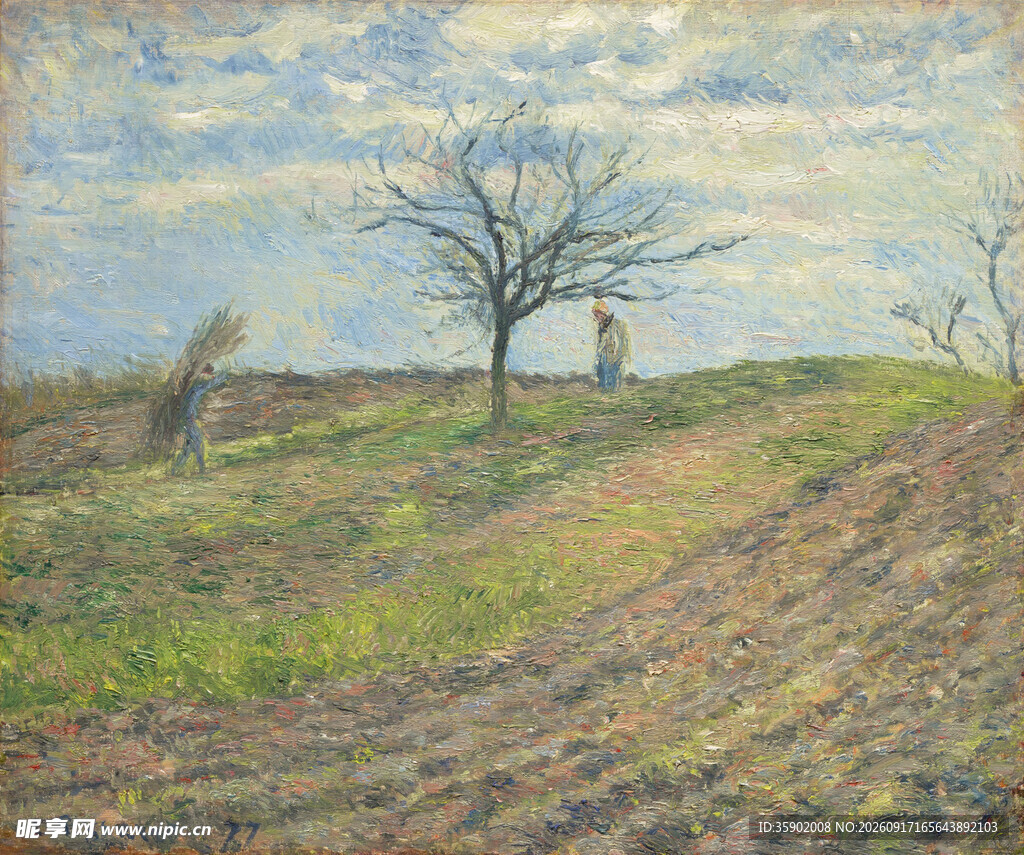 田野孤树风景油画