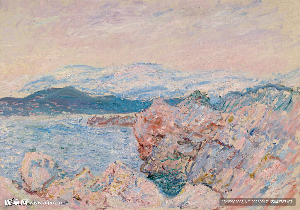 海边山峦风景油画