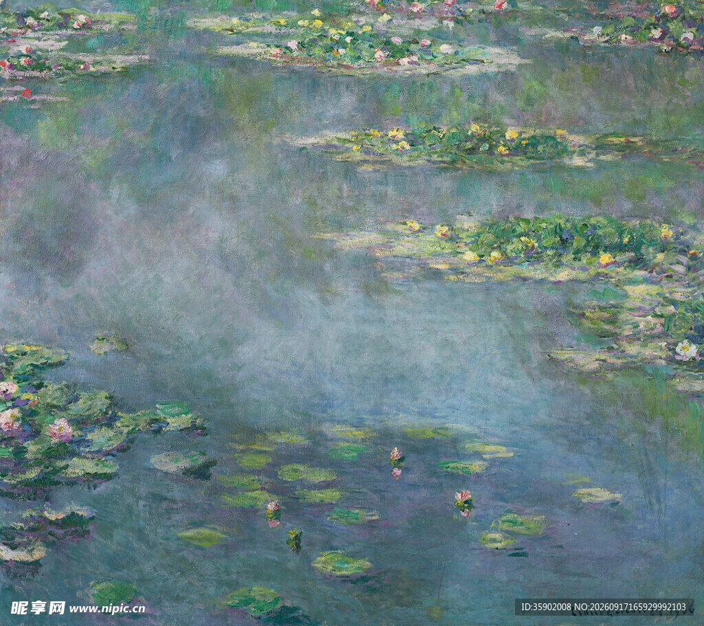 莫奈风格睡莲水景油画
