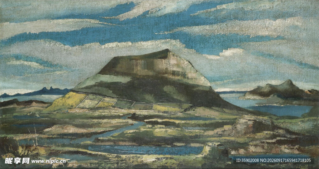 壮丽山海风景油画