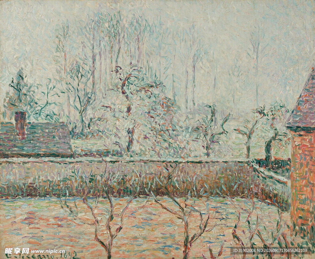 冬日乡村雪景画作