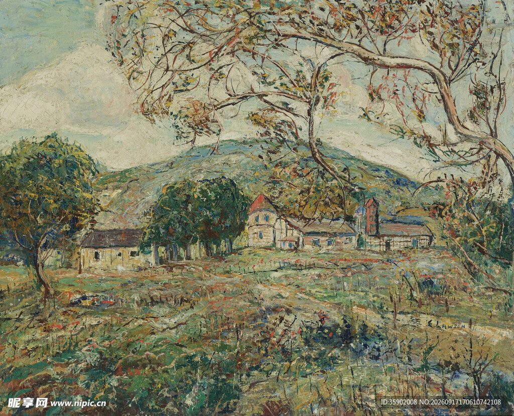 秋日乡村风景油画