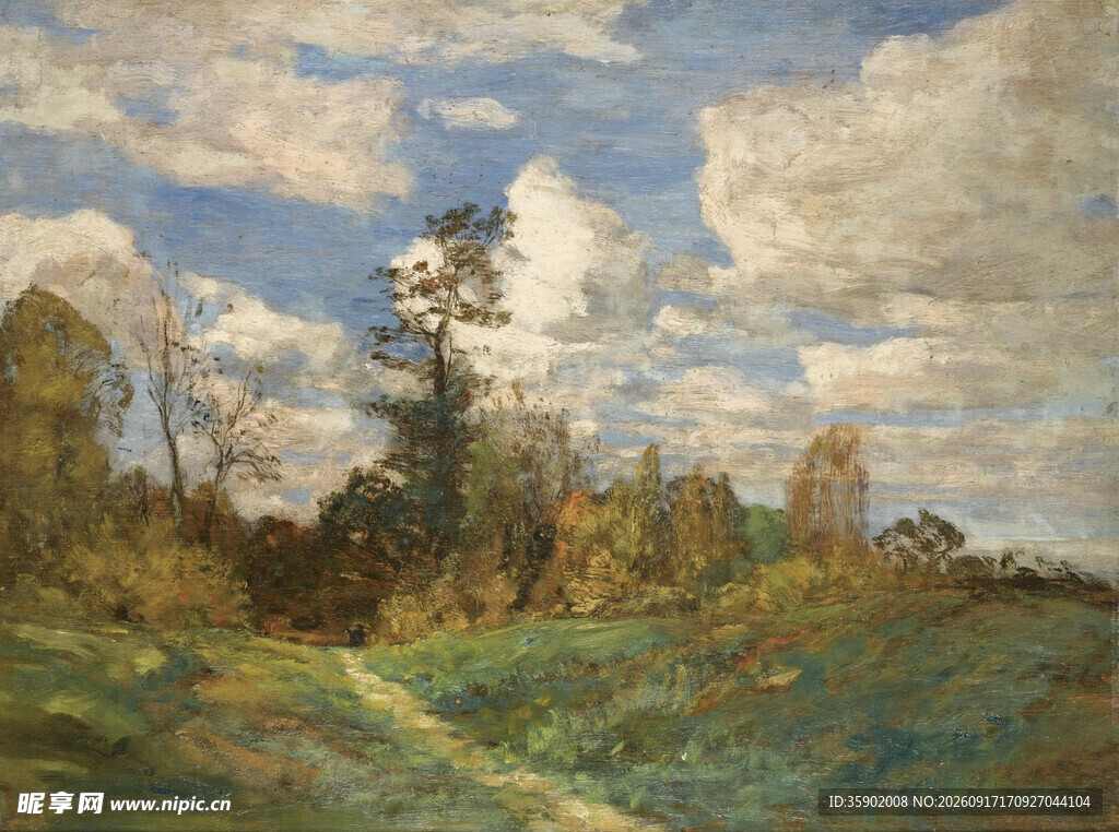 秋日田野风景油画