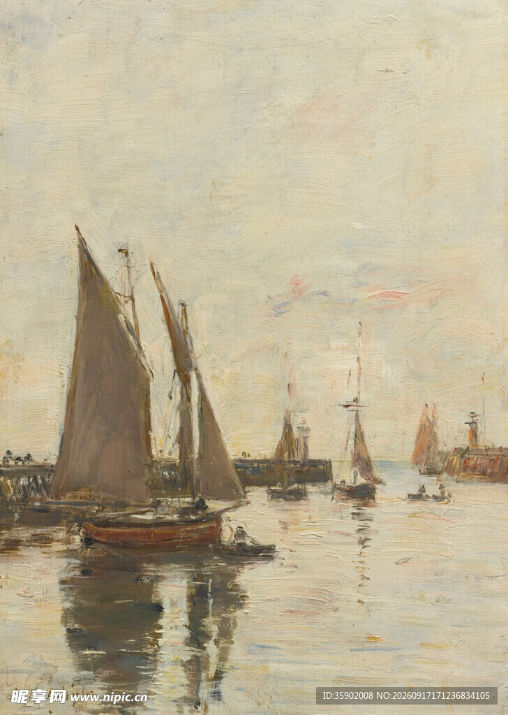 海上帆船风景油画