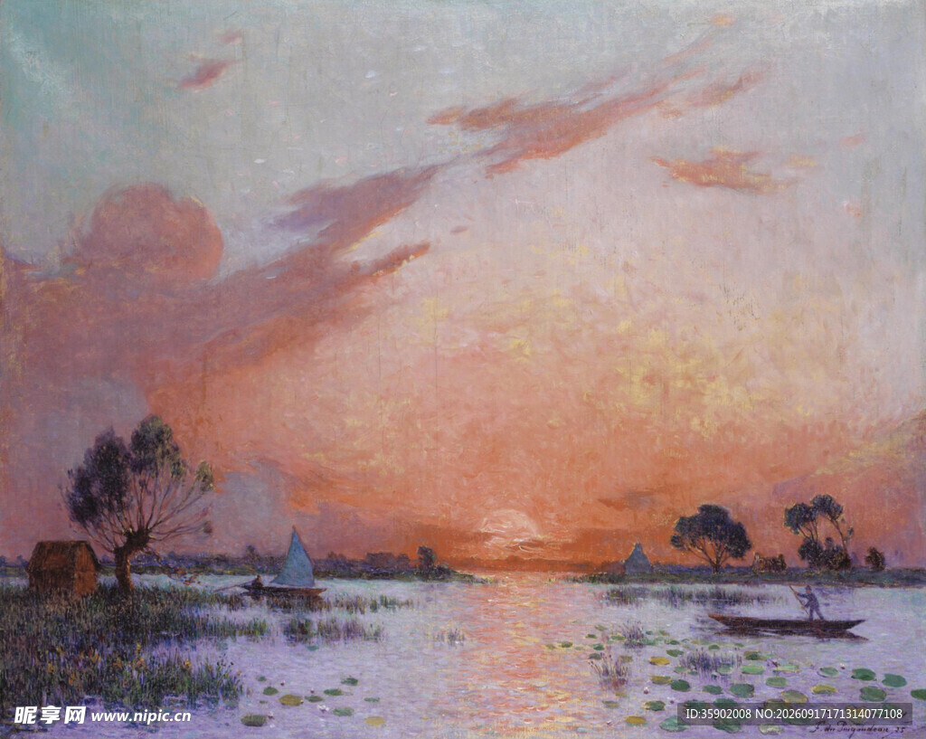 黄昏湖畔美景