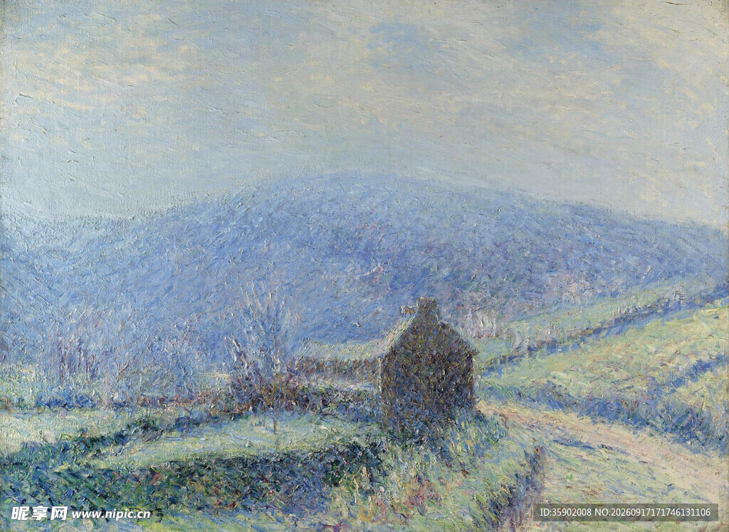 乡村田野中的小屋风景