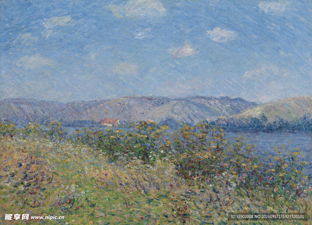 河畔风景油画